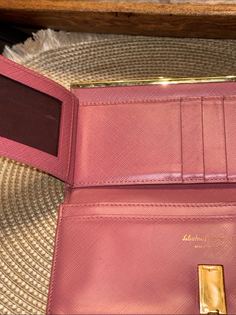 Salvatore Ferragamo Pink Leather Clutch Wallet with Gold Hardware - Picture 6 of 13